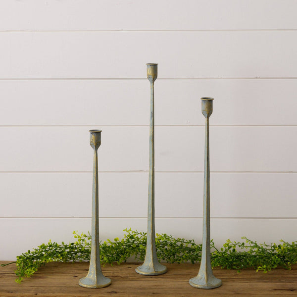 Hand Forged Metal Candle Holders, Verde Green Patina