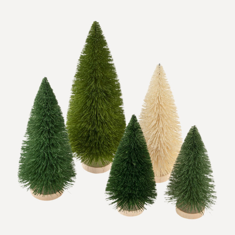 Green Sisal Bottle Brush Trees — Set of 5