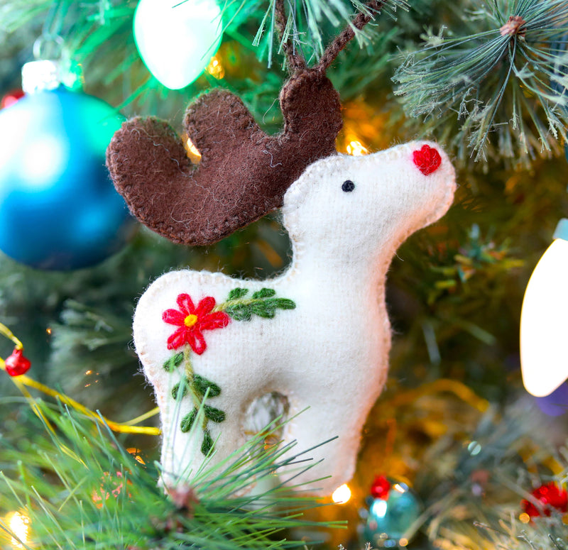 Embroidered Wool Ornament — Reindeer