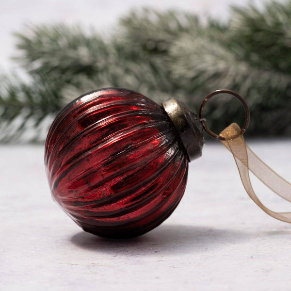 Wine Ribbed Glass Ornament — Small