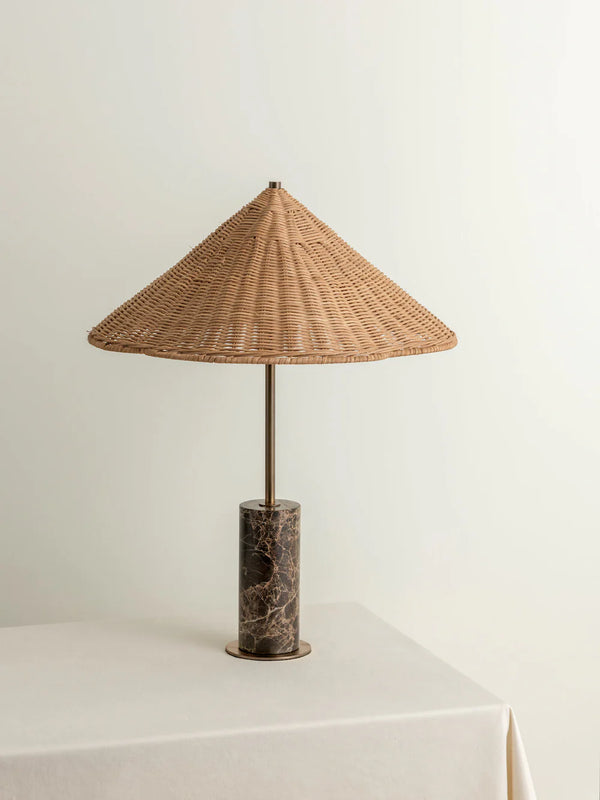 Cora Rattan and Marble Table Lamp