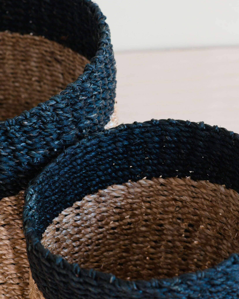 Handwoven Basket - Black & Natural - Set of 2
