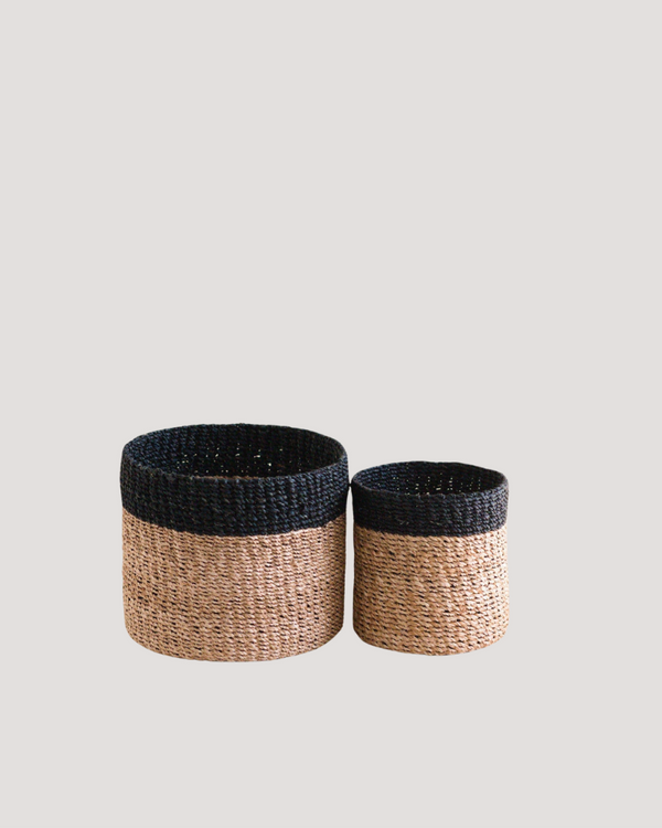 Handwoven Basket - Black & Natural - Set of 2