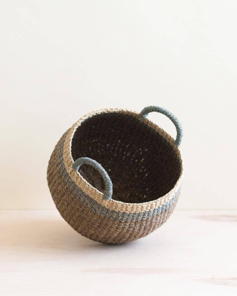 Handwoven Basket with Handle - Brown Stripe