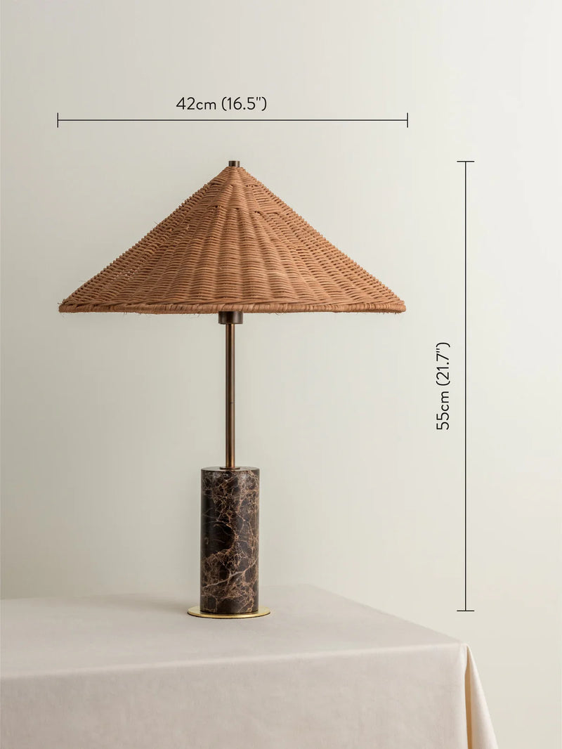 Cora Rattan and Marble Table Lamp