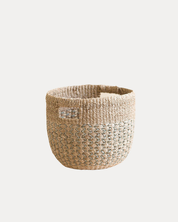 Handcrafted Grey Patterned Woven Basket