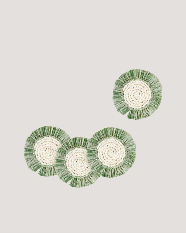 Handwoven Sage Raffia Coasters - Set of 4