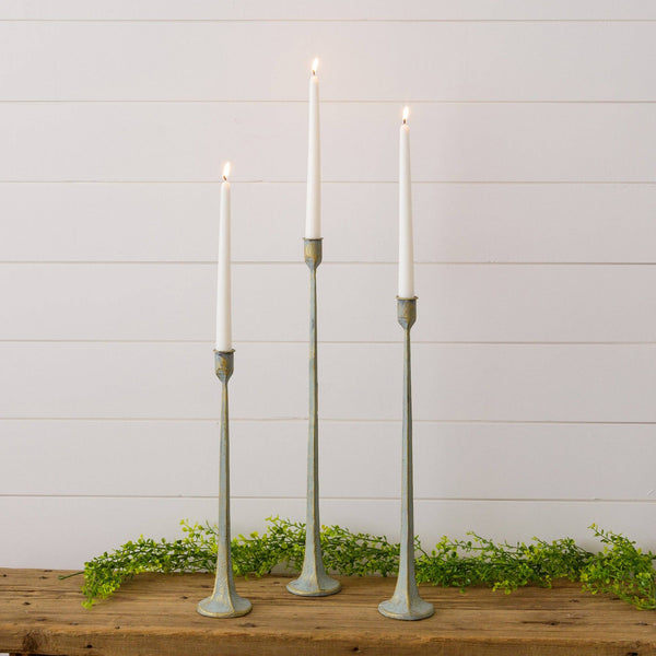 Hand Forged Metal Candle Holders, Verde Green Patina