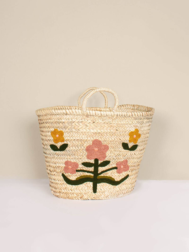 Hand Embroidered Market Basket, Posy