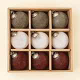 3" Velvet Holiday Baubles S/9, Burgundy/White/Dark Green