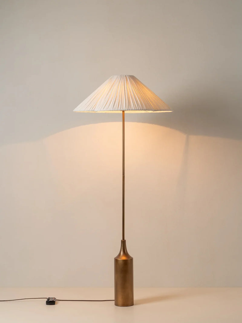 Elodie Aged Brass and Linen Scalloped Floor Lamp