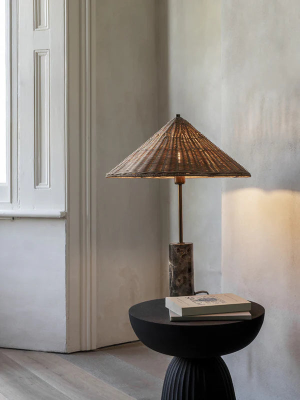 Cora Rattan and Marble Table Lamp