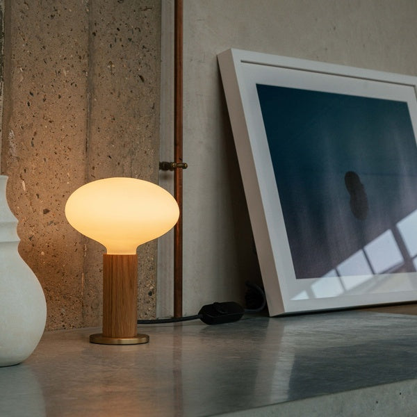 Knuckle Table Lamp in Walnut + Oval Dim to Warm