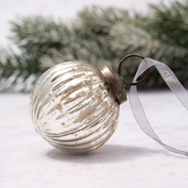 Medium Silver Ribbed Glass Christmas Decoration