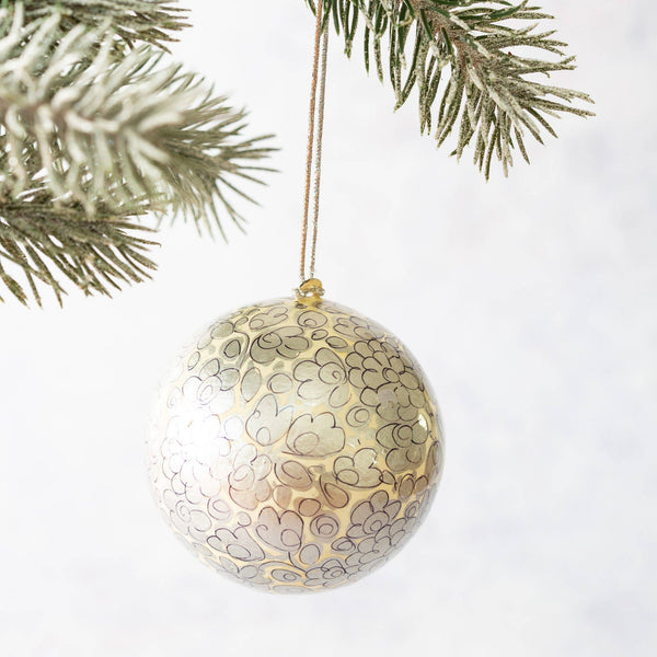 Silver & White Floral Christmas Bauble