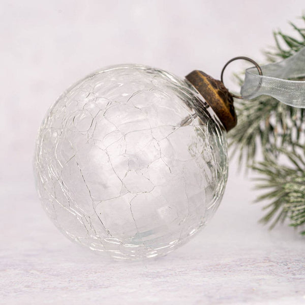 Large Clear Crackle Glass Christmas Bauble