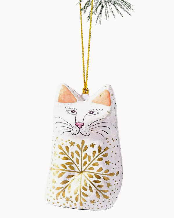 White & Gold Cat Ornament