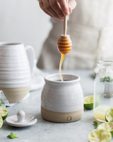 Beehive Honey Pot with Wooden Dipper by Farmhouse Pottery