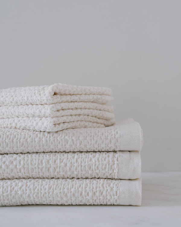 Lattice Linen Towels - Ivory