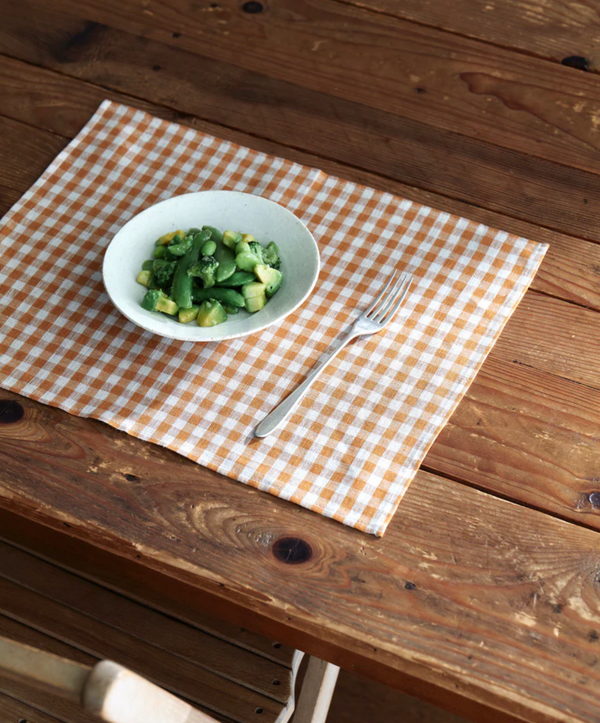 Linen Placemat in Natural & Orange Gingham