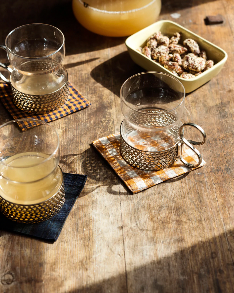 Linen Coaster in Natural & Orange Gingham