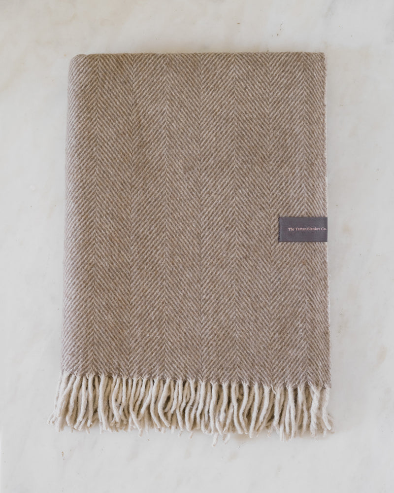 Natural Herringbone — Recycled Wool Blanket