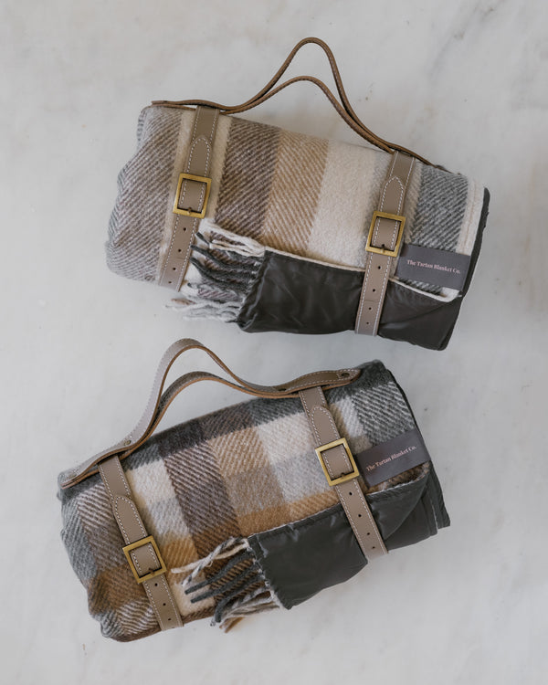 Neutral Check — Recycled Wool Picnic Blanket