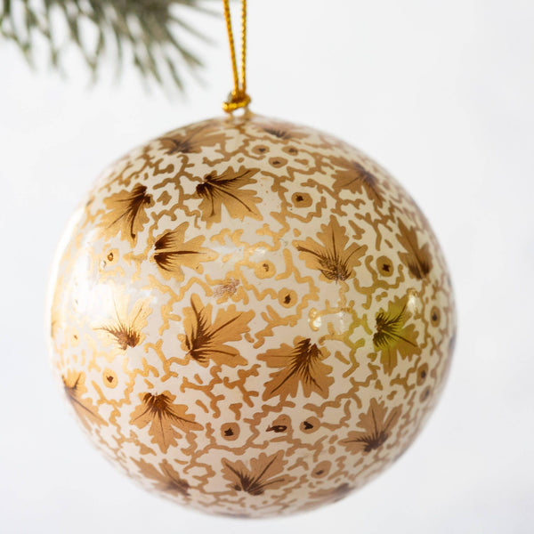 Gold & White Leaf Christmas Bauble