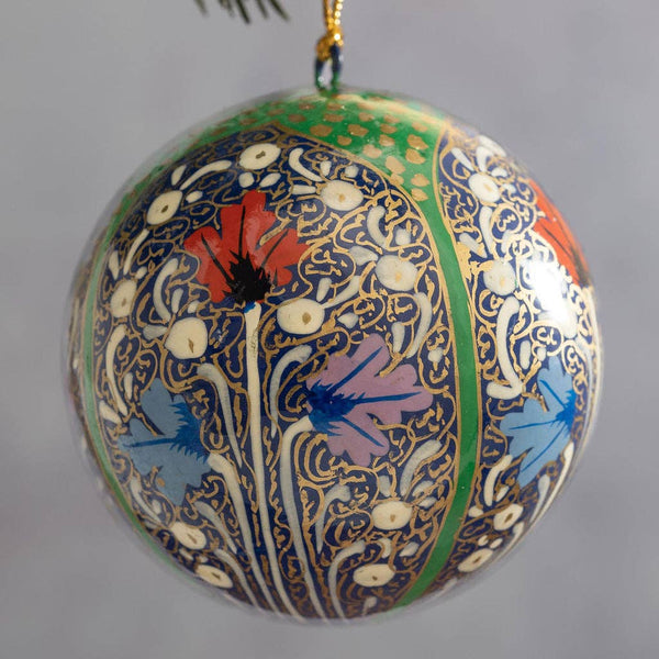 3" Green Trellis Paper Mache Hanging Bauble