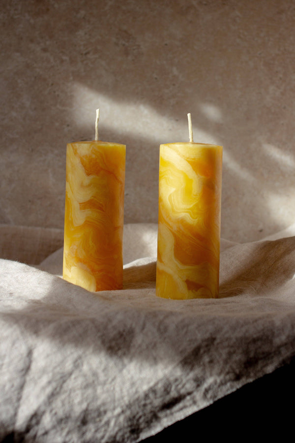 Marbled Beeswax Candles — Set of 2
