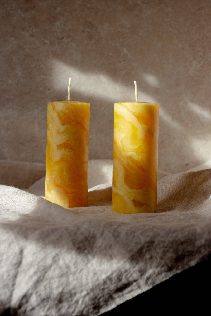 Marbled Beeswax Candles — Set of 2