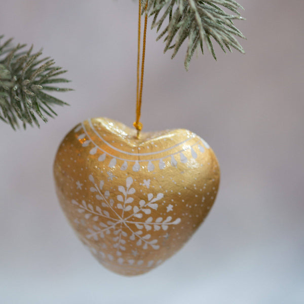 Gold Snowflake Heart Christmas / Valentines Day Ornament